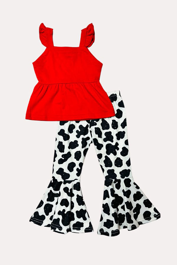 Western red top & cow bell bottom girls boutique set XCH0333-6H