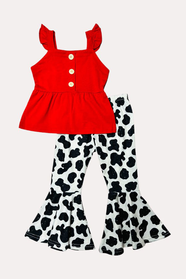 Western red top & cow bell bottom girls boutique set XCH0333-6H