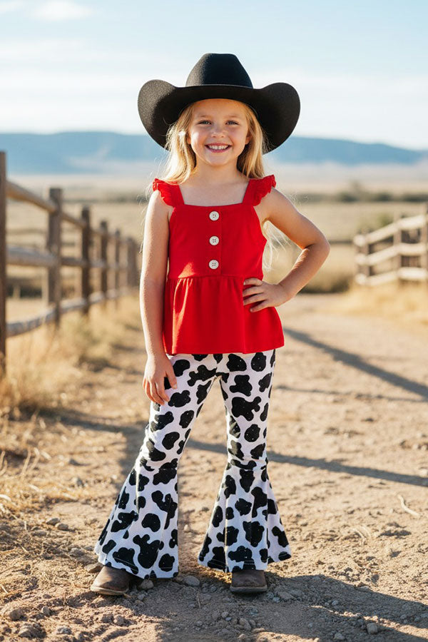 Western red top & cow bell bottom girls boutique set XCH0333-6H