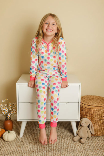 Western LOVE ME hearts printed girls pajamas sets XCH04013