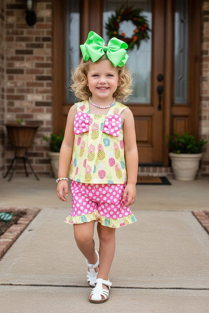 Trendy Pineapple & Polka dots top shorts 2pc girls boutique set XCH04019