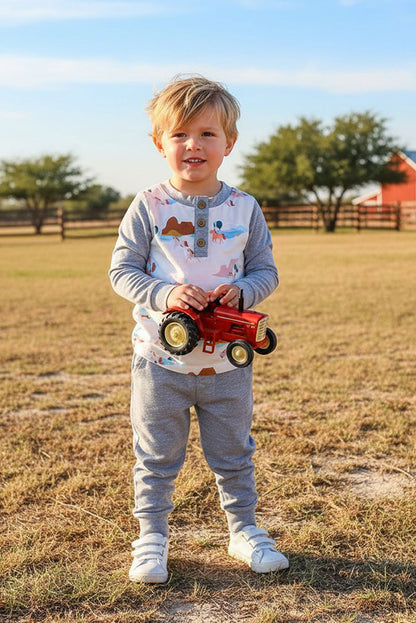 Western horse prints & grey top and pant boy's boutique sets XCH04028