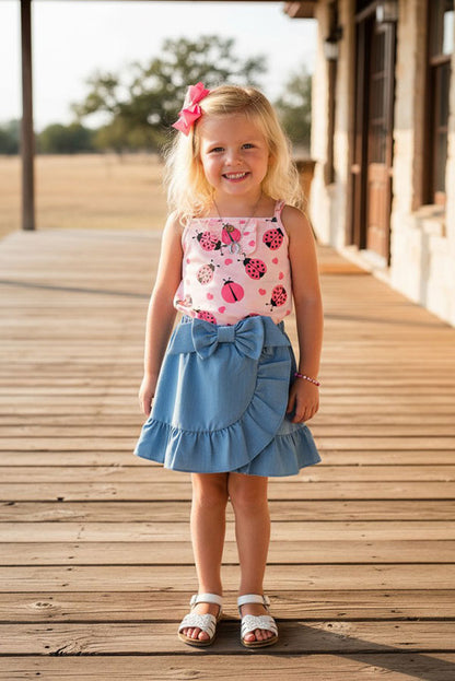 Western chic Ladybug top & denim shorts 2pcs girls boutique set XCH04031