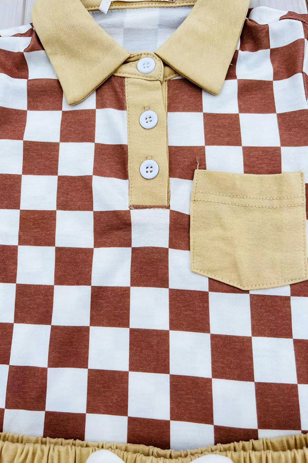 Brown checkered short sleeve top & shorts 2pc boy's set XCH04049