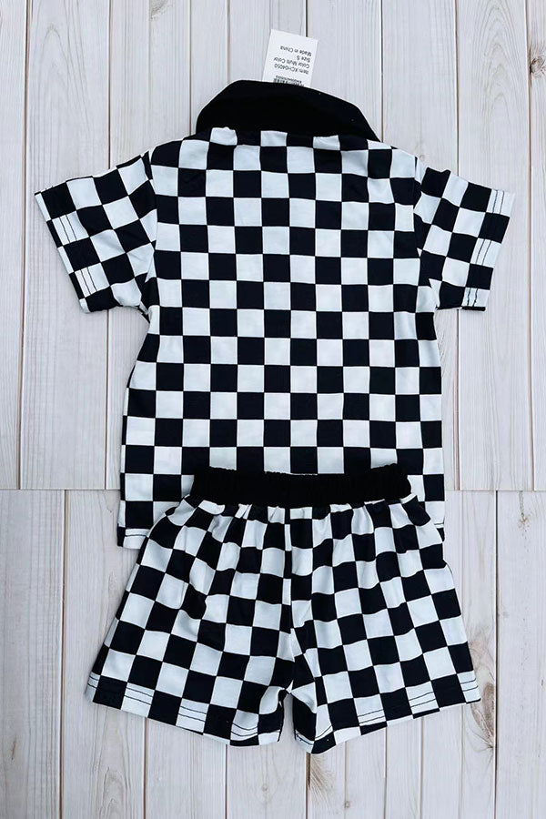 Black checkered short sleeve top & shorts 2pc boy's set XCH04050