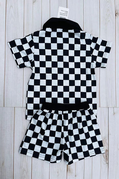 Black checkered short sleeve top & shorts 2pc boy's set XCH04050