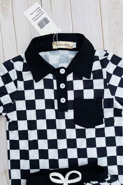 Black checkered short sleeve top & shorts 2pc boy's set XCH04050
