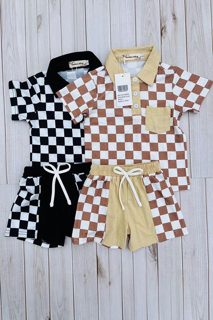 Black checkered short sleeve top & shorts 2pc boy's set XCH04050