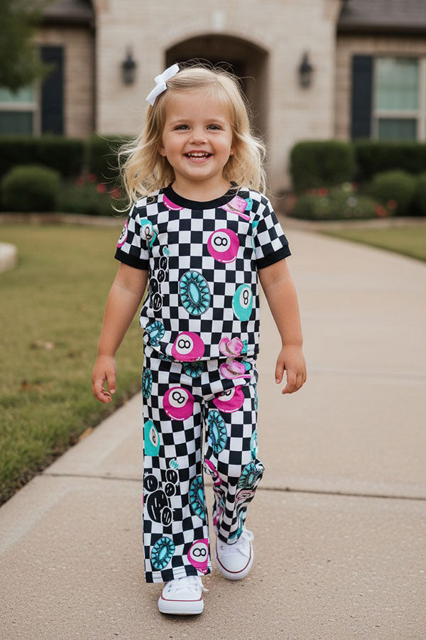 Western Mom and me checkered 8-balls top & pant girls boutique set XCH04071
