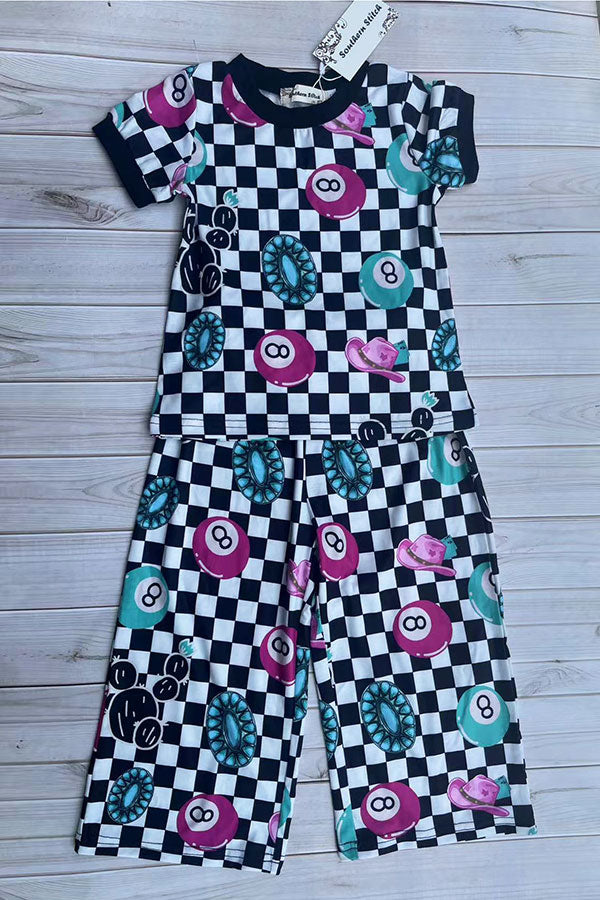 Western Mom and me checkered 8-balls top & pant girls boutique set XCH04071