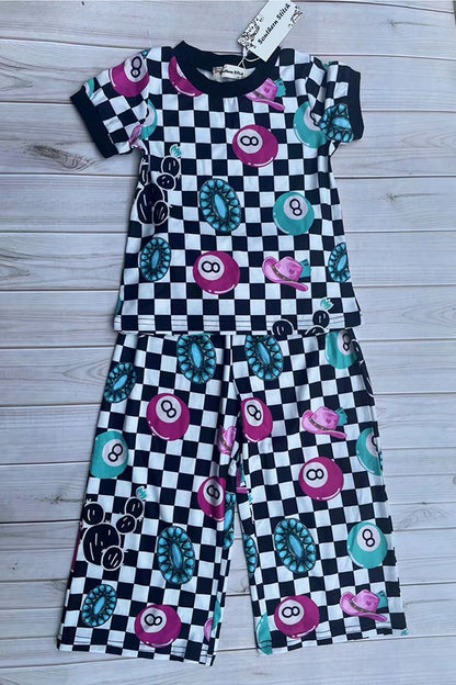 Western Mom and me checkered 8-balls top & pant girls boutique set XCH04071