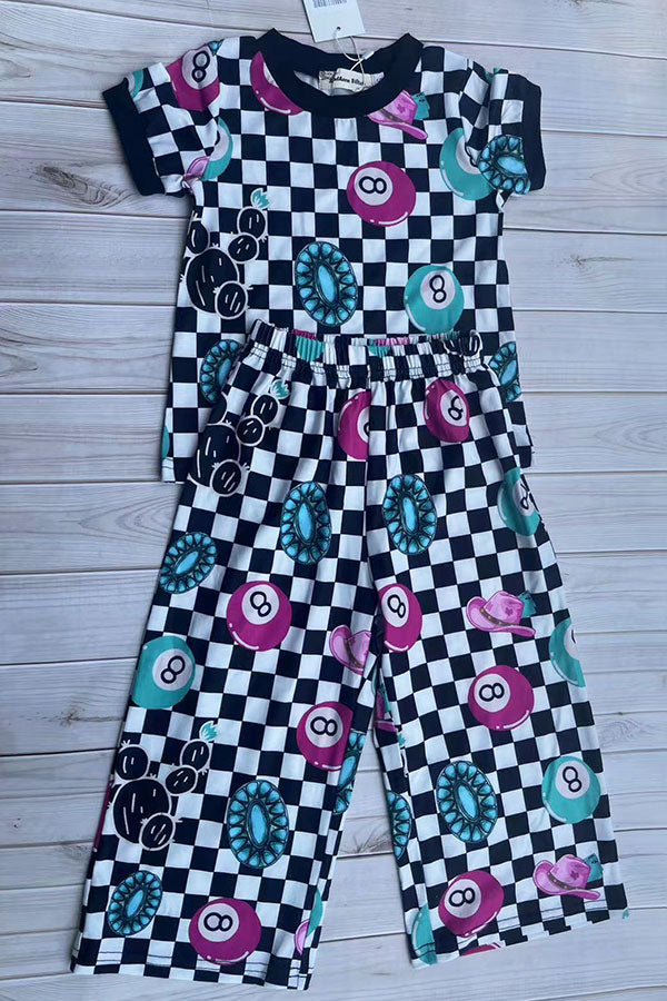 Western Mom and me checkered 8-balls top & pant girls boutique set XCH04071