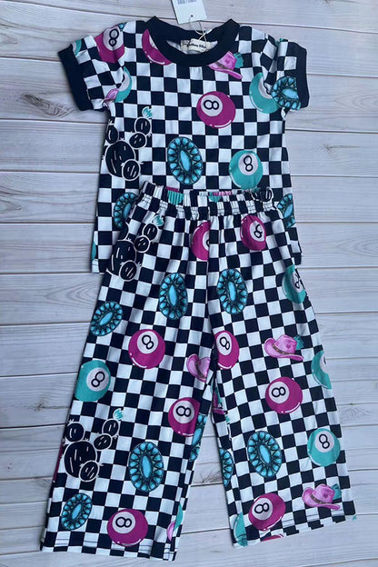 Western Mom and me checkered 8-balls top & pant girls boutique set XCH04071