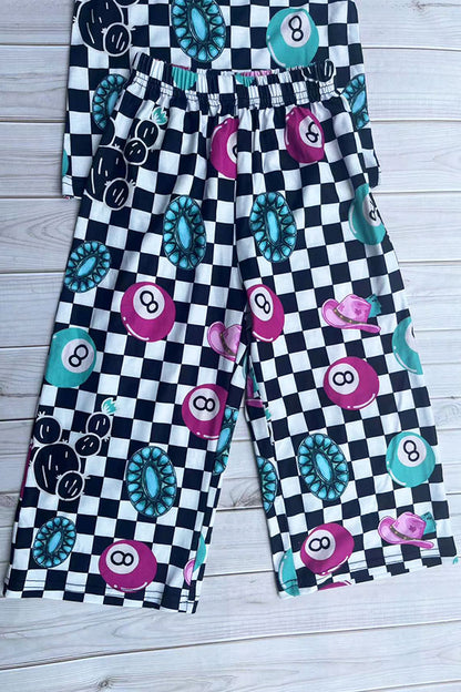 Western Mom and me checkered 8-balls top & pant girls boutique set XCH04071