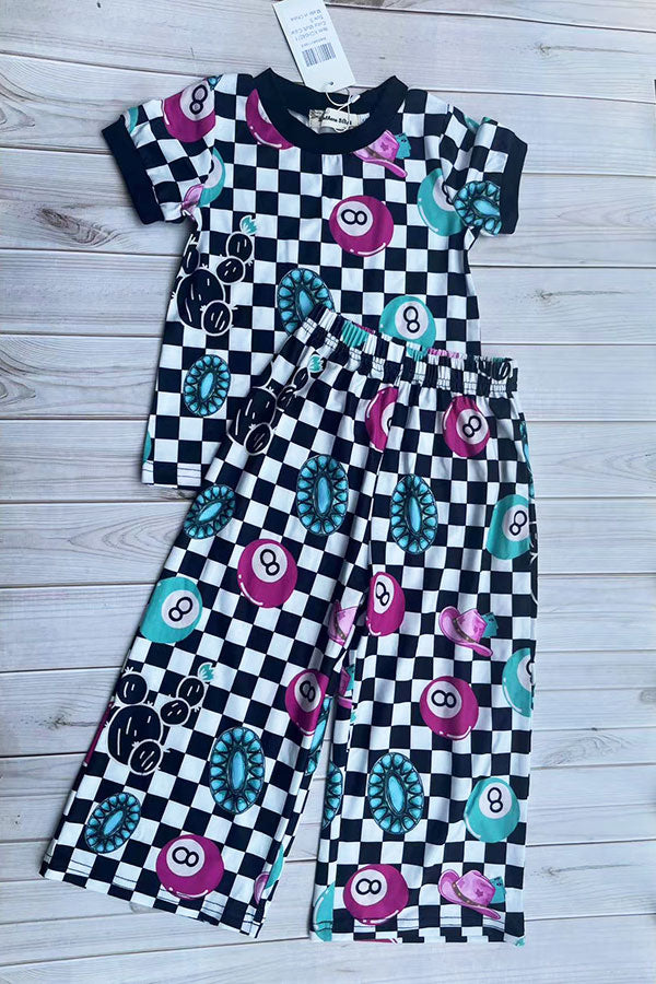 Western Mom and me checkered 8-balls top & pant girls boutique set XCH04071