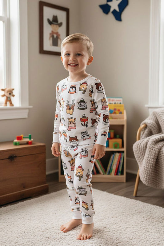 Chic animal print top and pant pajamas unisex kids boutique set XCH04077