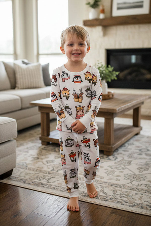 Chic animal print top and pant pajamas unisex kids boutique set XCH04077