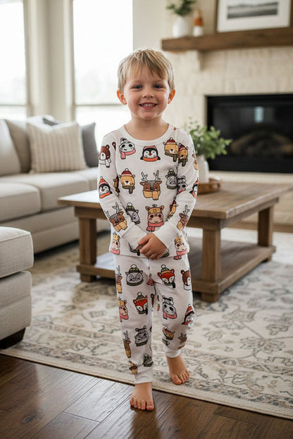 Chic animal print top and pant pajamas unisex kids boutique set XCH04077