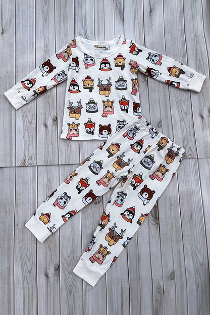Chic animal print top and pant pajamas unisex kids boutique set XCH04077