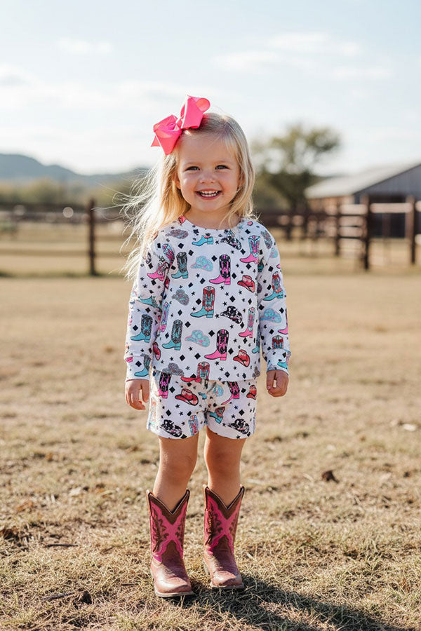 Western cowgirl long sleeve top & shorts girls boutique set XCH04078