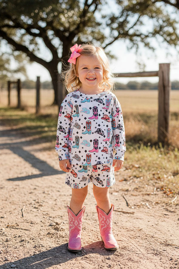 Western cowgirl long sleeve top & shorts girls boutique set XCH04078