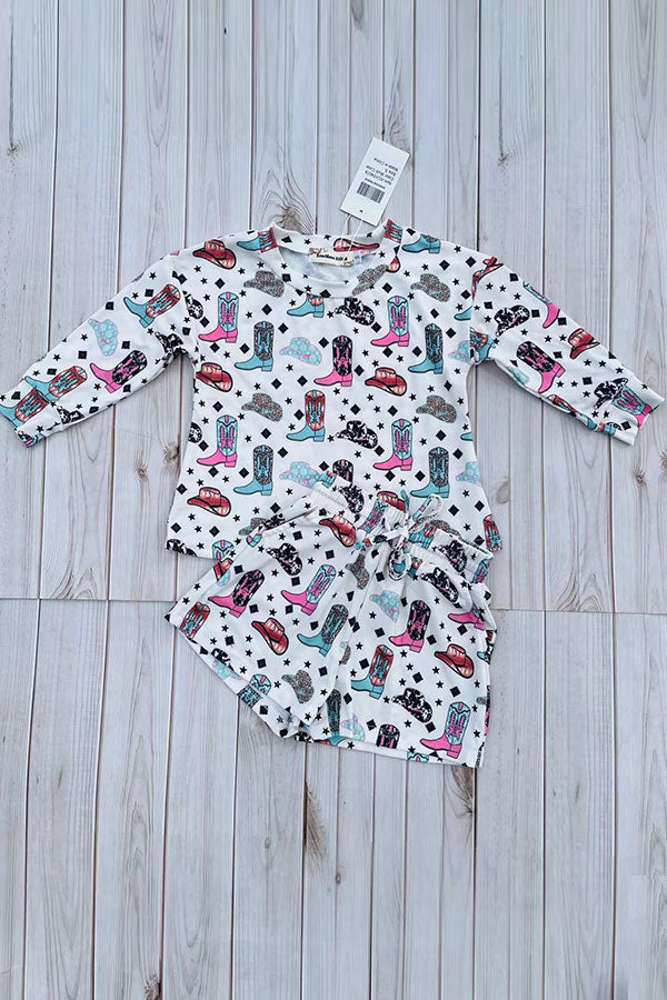 Western cowgirl long sleeve top & shorts girls boutique set XCH04078