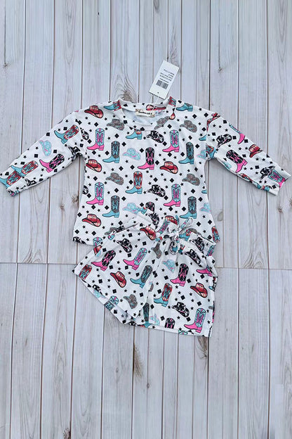 Western cowgirl long sleeve top & shorts girls boutique set XCH04078