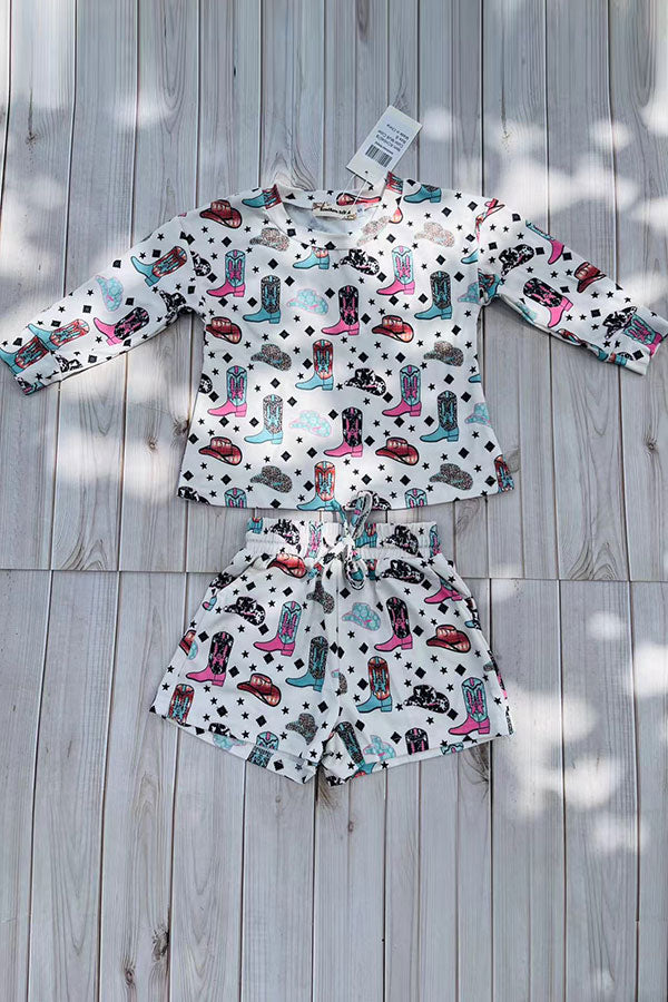 Western cowgirl long sleeve top & shorts girls boutique set XCH04078