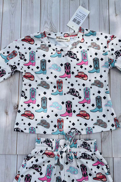 Western cowgirl long sleeve top & shorts girls boutique set XCH04078