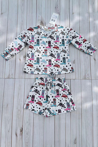 Western cowgirl long sleeve top & shorts girls boutique set XCH04078