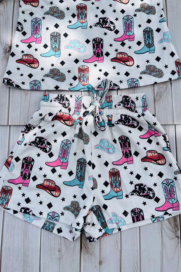 Western cowgirl long sleeve top & shorts girls boutique set XCH04078