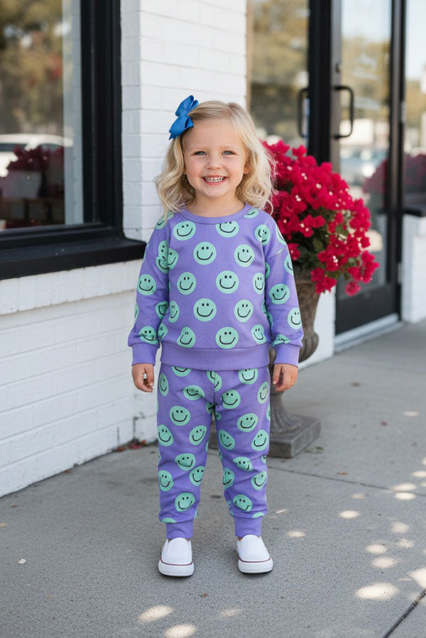 Western mint smile face long sleeve sweatshirt & pant girls boutique set XCH04079