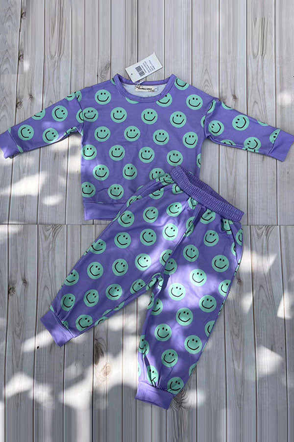 Western mint smile face long sleeve sweatshirt & pant girls boutique set XCH04079
