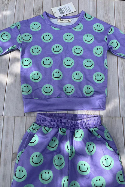 Western mint smile face long sleeve sweatshirt & pant girls boutique set XCH04079