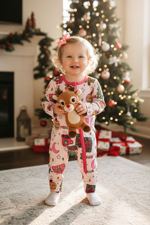 Merry Christmas printed long sleeve baby girls boutique onesie XCH05005
