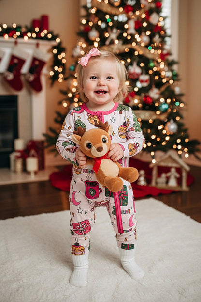 Merry Christmas printed long sleeve baby girls boutique onesie XCH05005