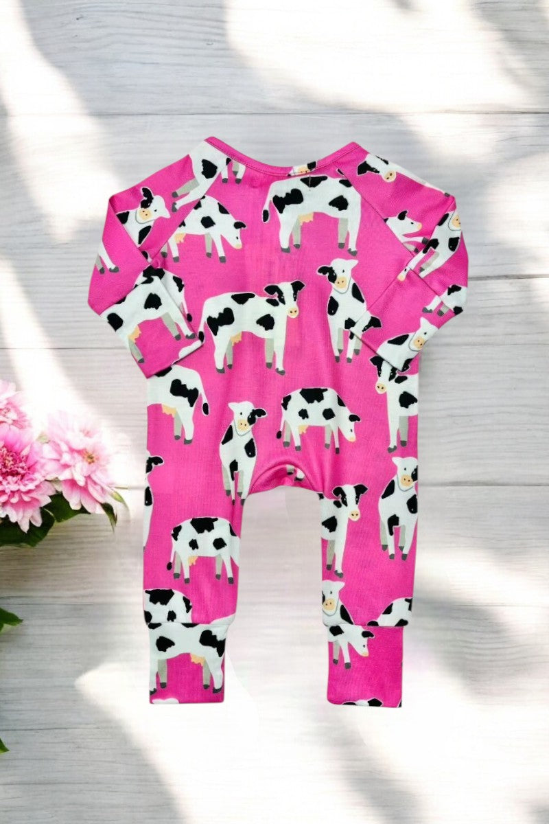 Baby clothes wholesale pink cow printed long sleeve infant romper XCH05010