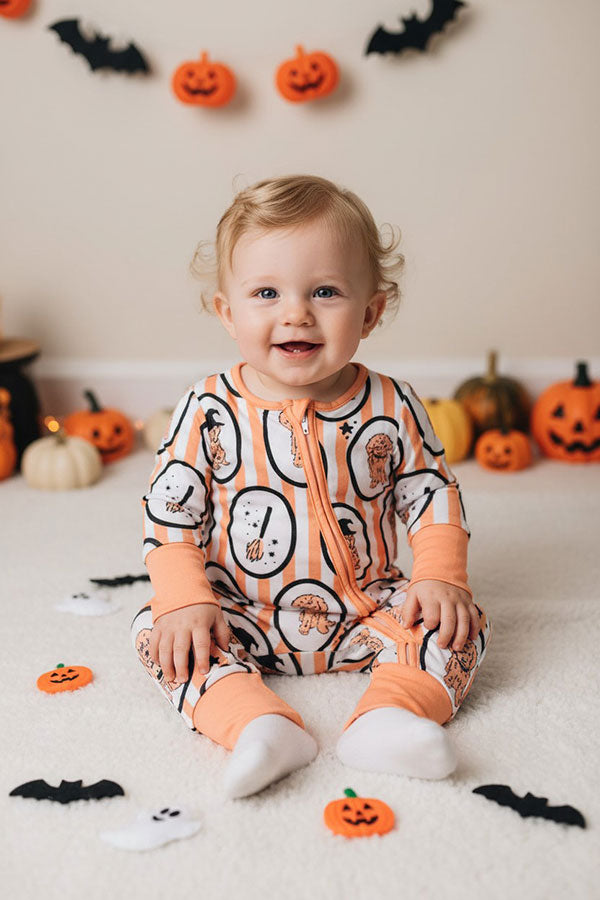 Halloween wizard dog & striped long sleeve unisex infant baby boutique romper XCH05071