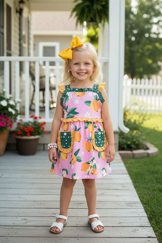 XCH0555-12H Summer sleeveless peach prints pink girls dress
