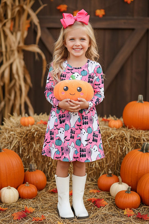 Halloween HEY BOO pink ghost & pumpkin girl's boutique dress XCH0555-21H