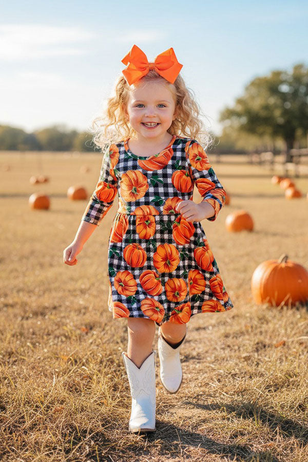 Halloween pumpkin & checkered girls boutique dress XCH0555-24H