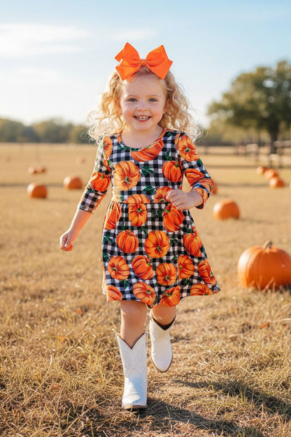 Halloween pumpkin & checkered girls boutique dress XCH0555-24H