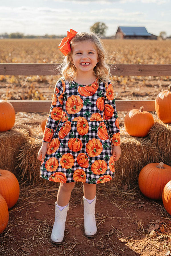 Halloween pumpkin & checkered girls boutique dress XCH0555-24H