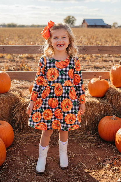 Halloween pumpkin & checkered girls boutique dress XCH0555-24H