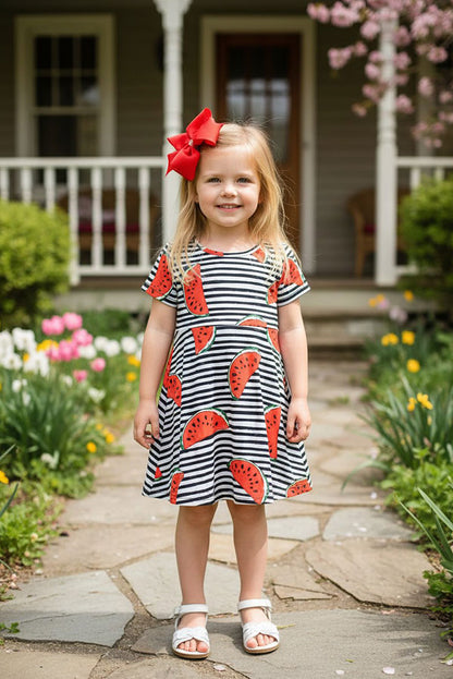 XCH0555-3H Summer watermelon & stripes printed girls dress