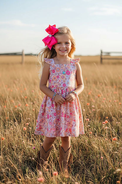 Chic floral print flutter sleeve girl's boutique dress w/tied back XCH0555-9H
