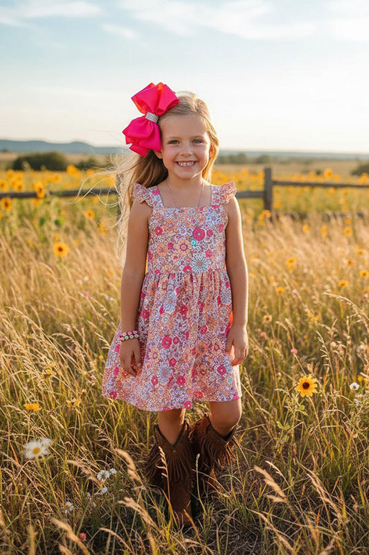 Chic floral print flutter sleeve girl's boutique dress w/tied back XCH0555-9H