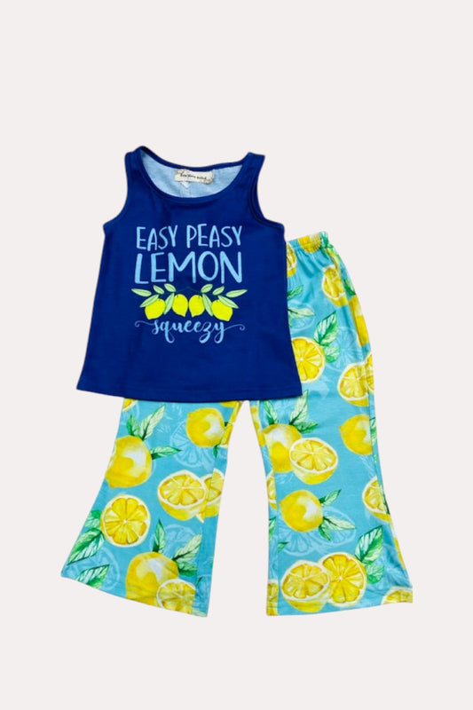 X0666-17 "EASY PEASY LEMON SQUEEZY" lemons 2pc girls set