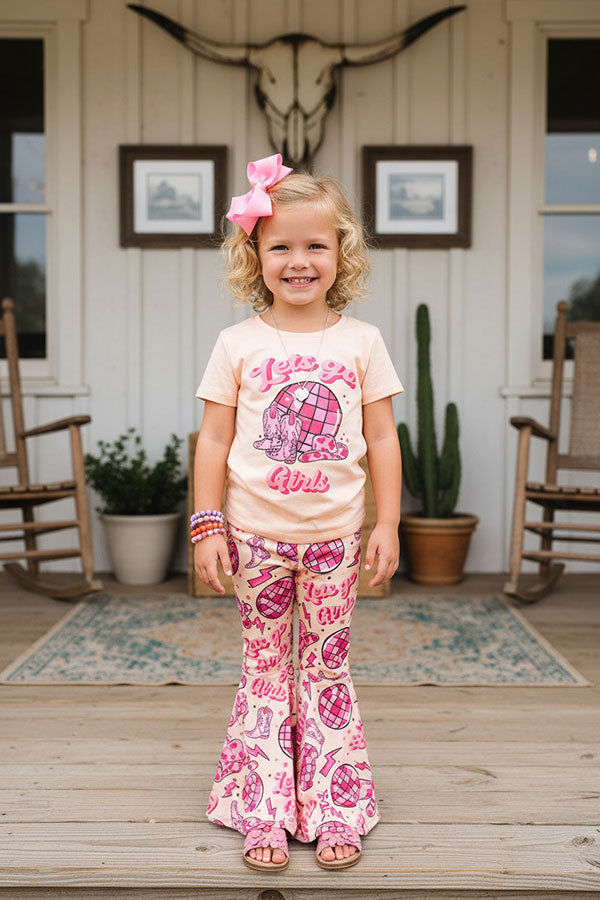 Western Let's go girls & disco ball top pant girls boutique set XCH0666-19H