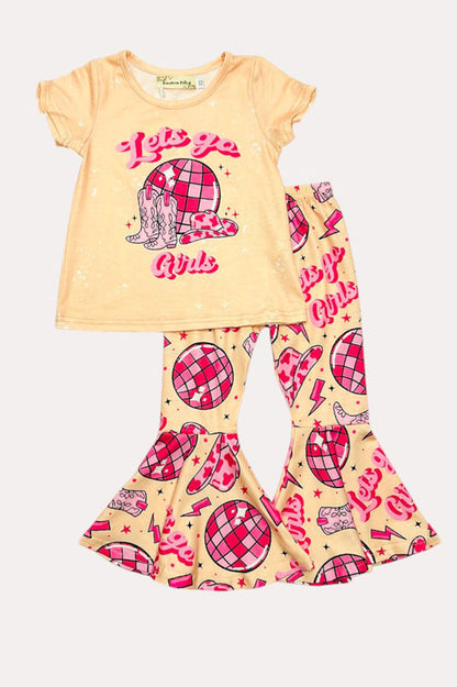 Western Let's go girls & disco ball top pant girls boutique set XCH0666-19H